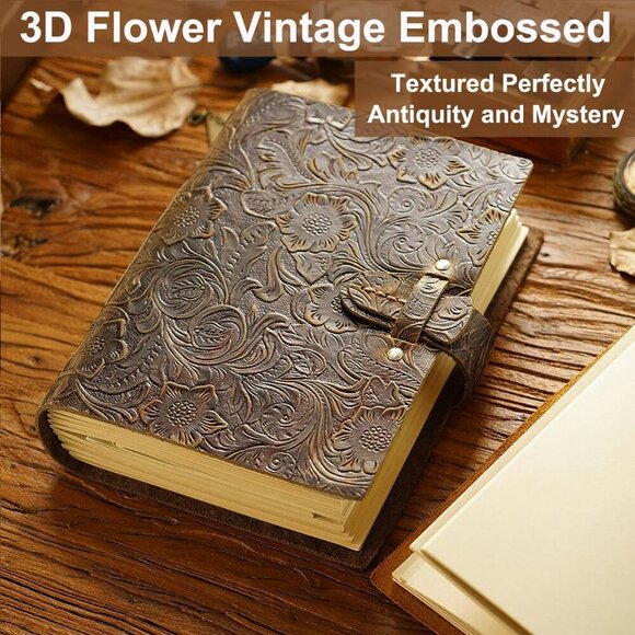 Leather Journal Notebook Vintage Embossed 400 Page Sketchbook Diary Gift - Picture 5 of 5